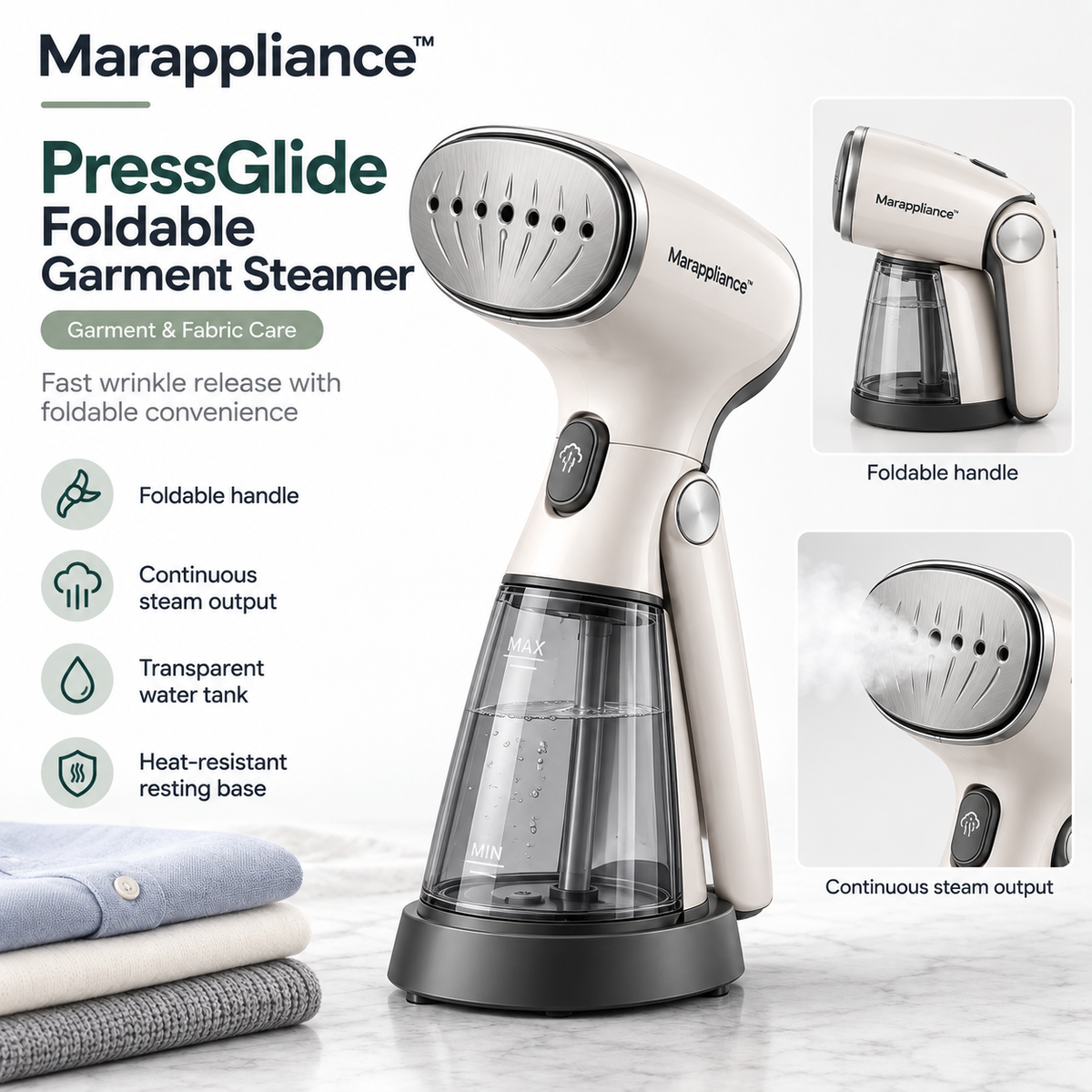 Marappliance™ PressGlide Foldable Garment Steamer